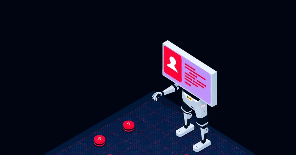 Isometric chatbot interface where injected markdown image URLs exfiltrate conversation data